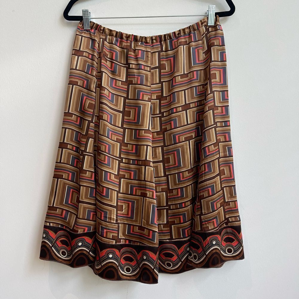 StudioM 100% Silk Geometric Print Mid Skirt - Small